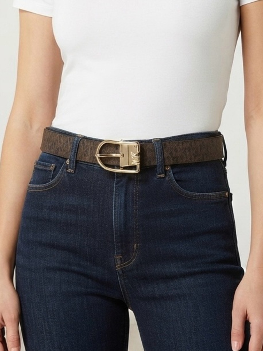 Michael Kors Monogram Reversible Belt, Brown, Size XL